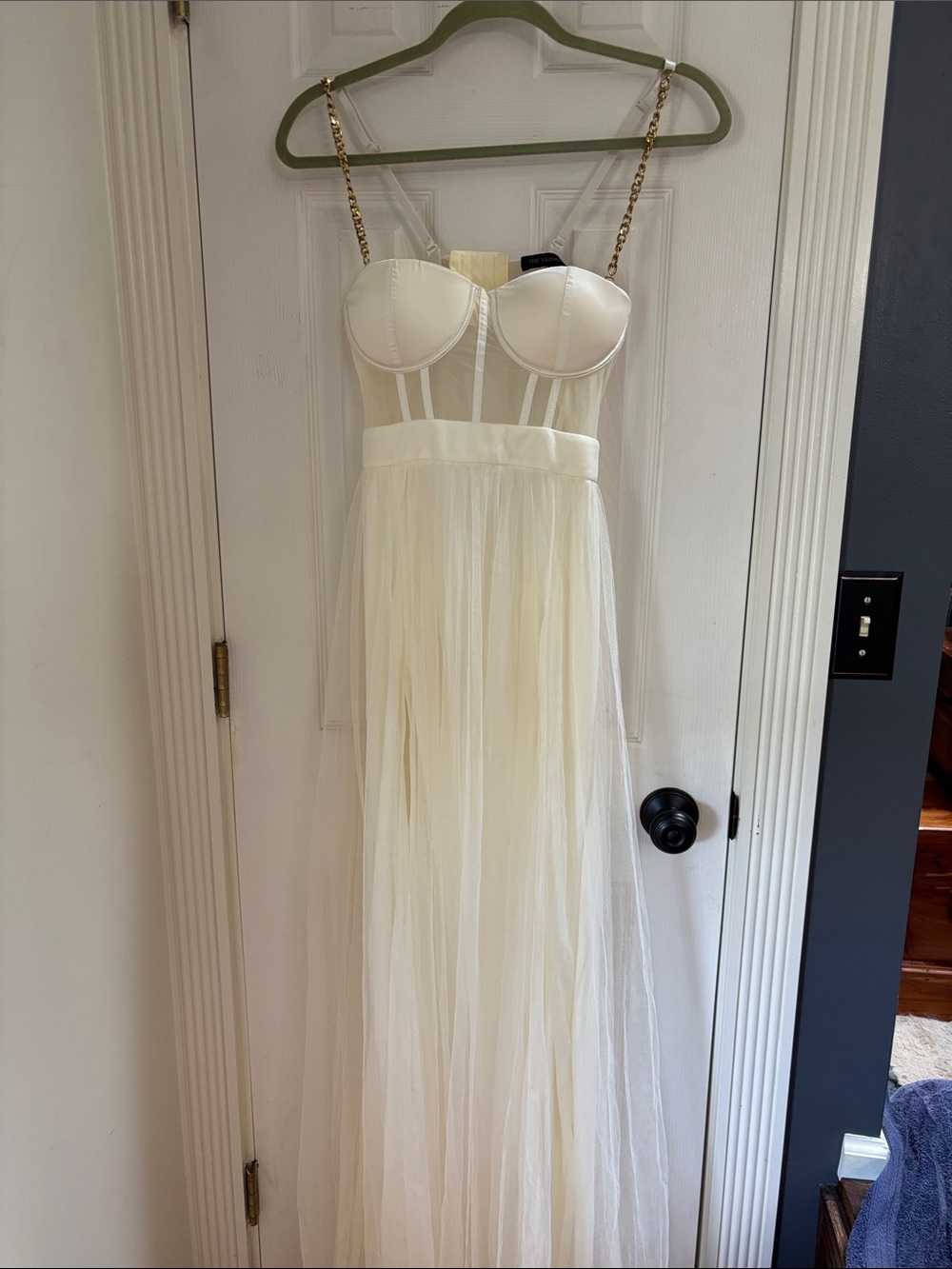 The Vintage Shop Cream Tulle Maxi Dress with Gold Chain Straps